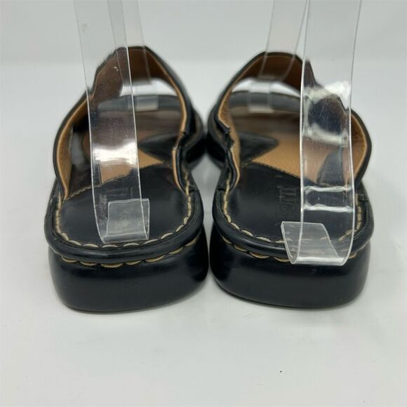 Born Women's Black Leather Wedge Slide Sandals Size 6 Open Toe Comfort Casual - Picture 8 of 14